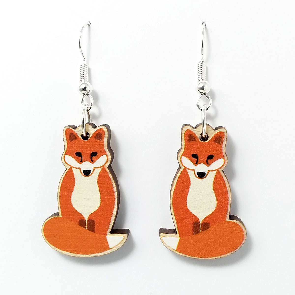 Wooden fox dangle earrings