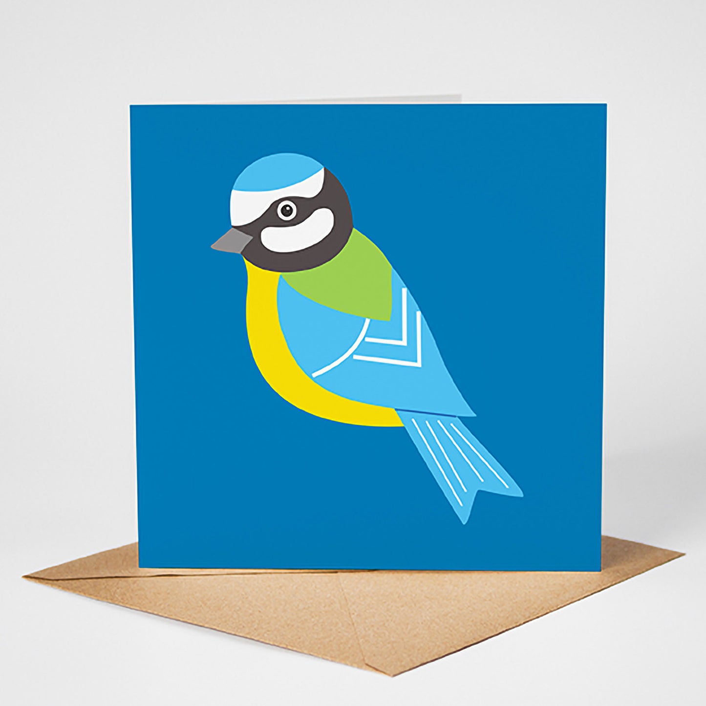 Blue tit card, standing on envelope