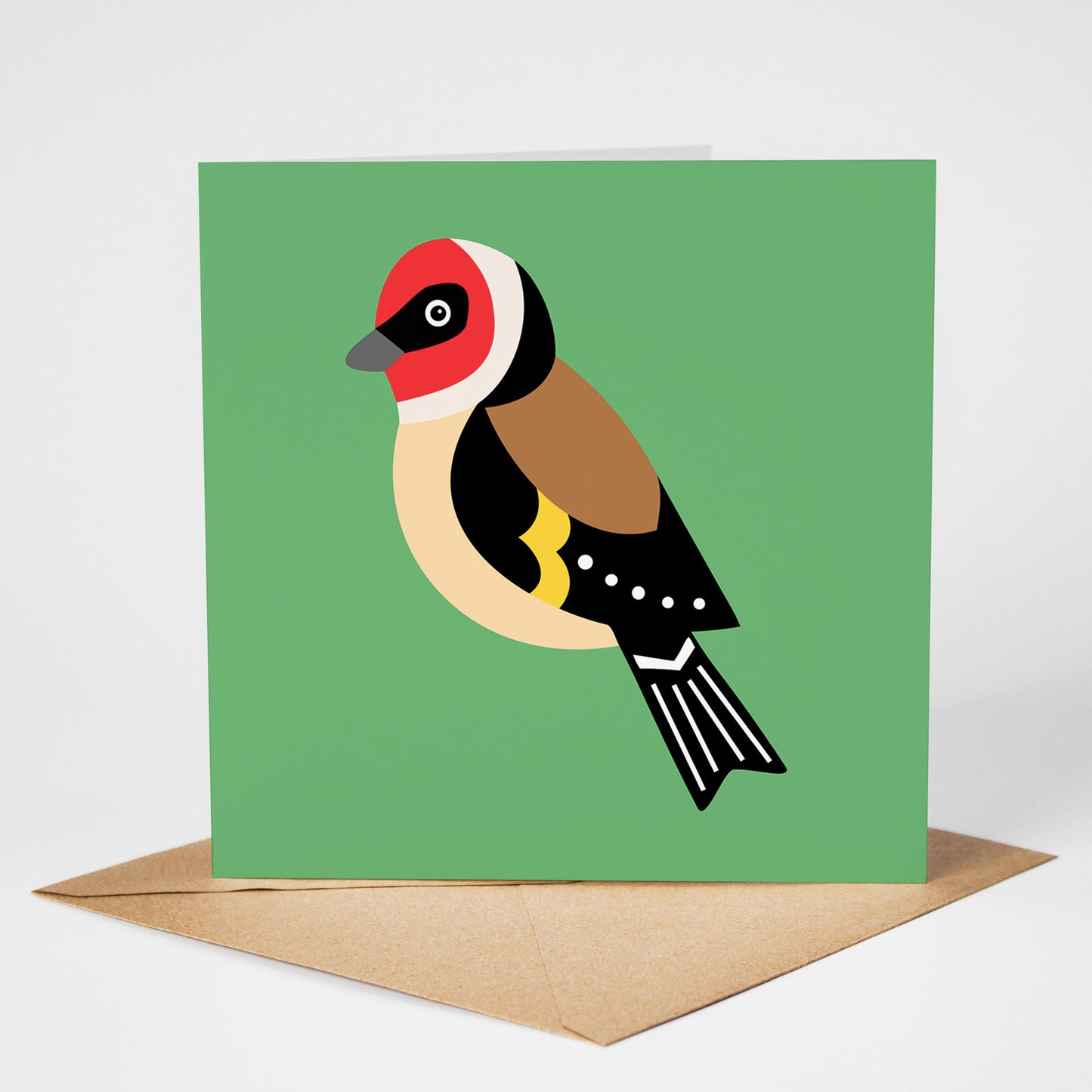 Goldfinch card, standing on envelope