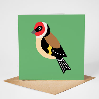 Goldfinch card, standing on envelope