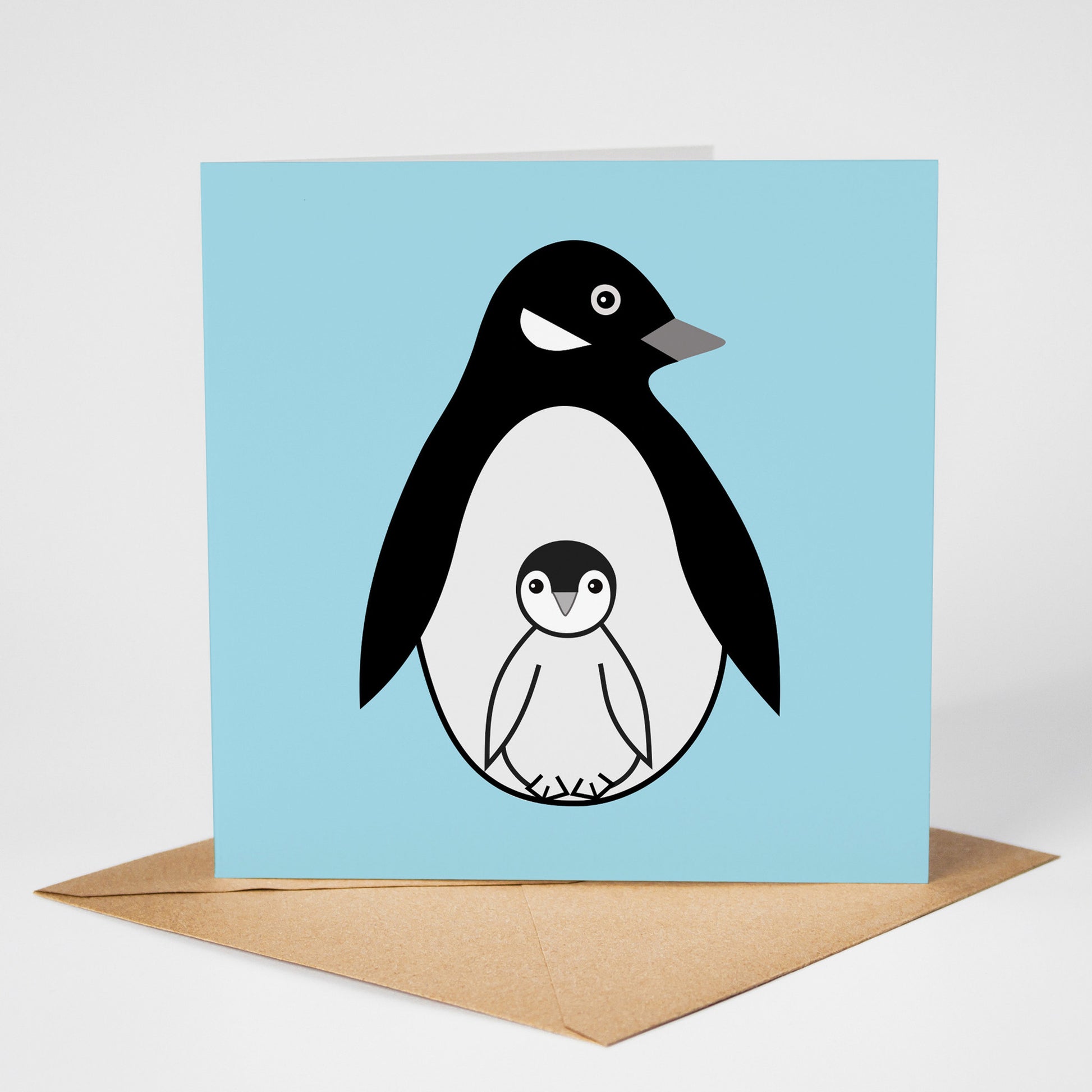 Penguin card, standing on envelope
