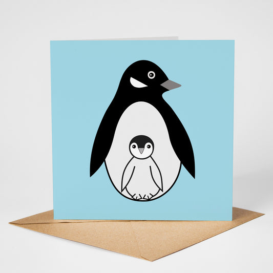 Penguin card, standing on envelope