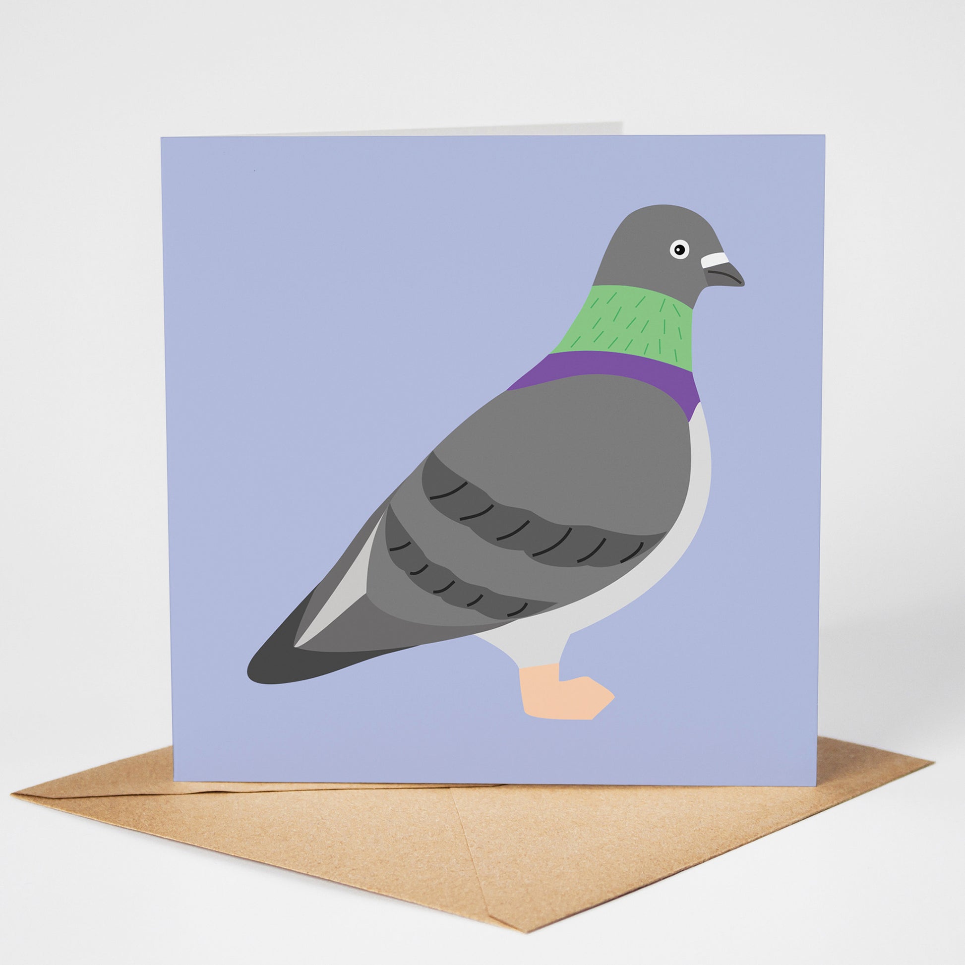Pigeon card, standing on envelope
