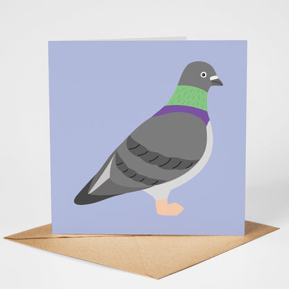 Pigeon card, standing on envelope
