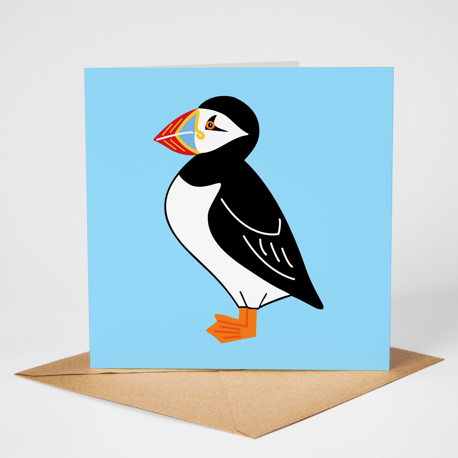 Puffin card, standing on envelope